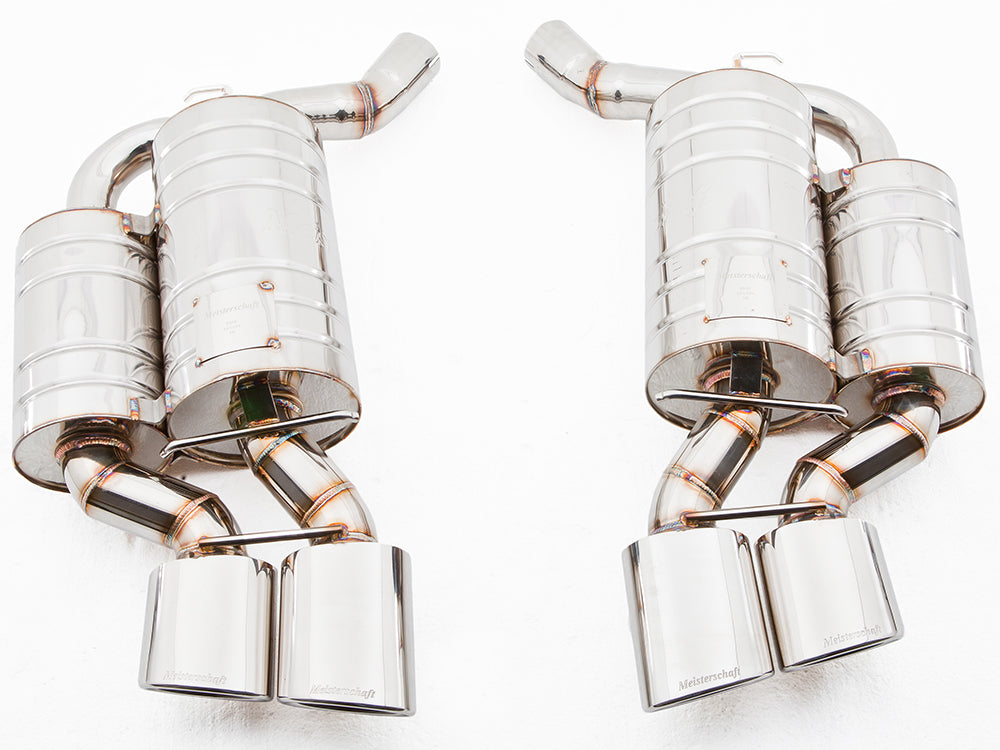 Premium performance exhaust system for BMW E63/64 6 Series 645Ci/650Ci, featuring polished stainless steel construction.