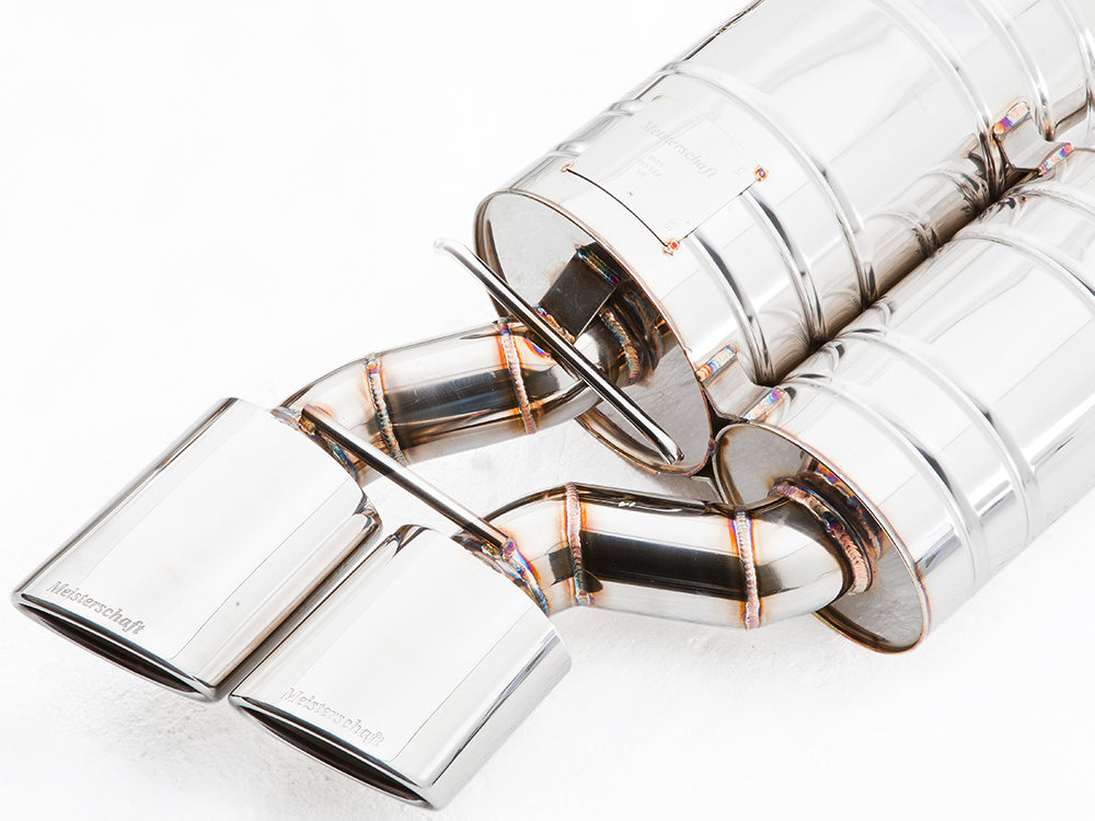 Premium exhaust system for BMW E63/64 6 Series 645Ci/650Ci, featuring polished stainless steel tips and precision engineering.