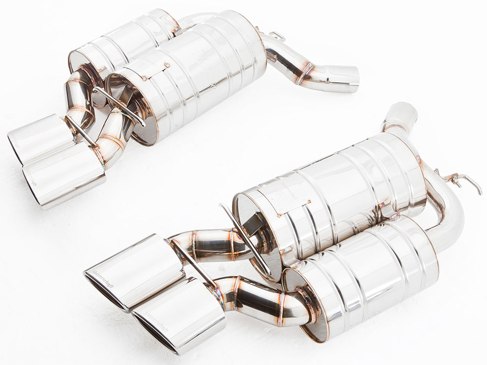 Premium performance exhaust system for BMW E63/64 6 Series 645Ci/650Ci, featuring stainless steel construction and dual tips.