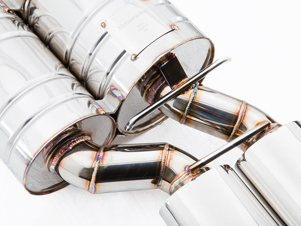Premium stainless steel exhaust system for BMW E63/64 6 Series 645Ci/650Ci, showcasing expert craftsmanship and design.