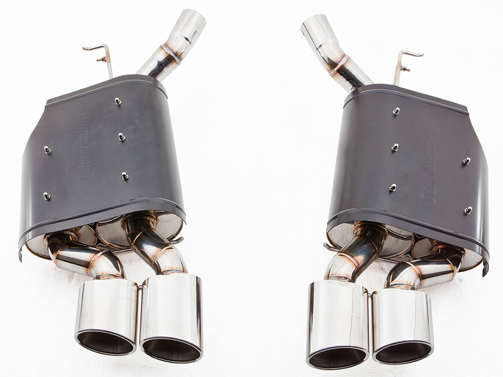Premium performance exhaust system for BMW E63/64 6 Series 645Ci/650Ci, featuring dual polished tips and robust construction.