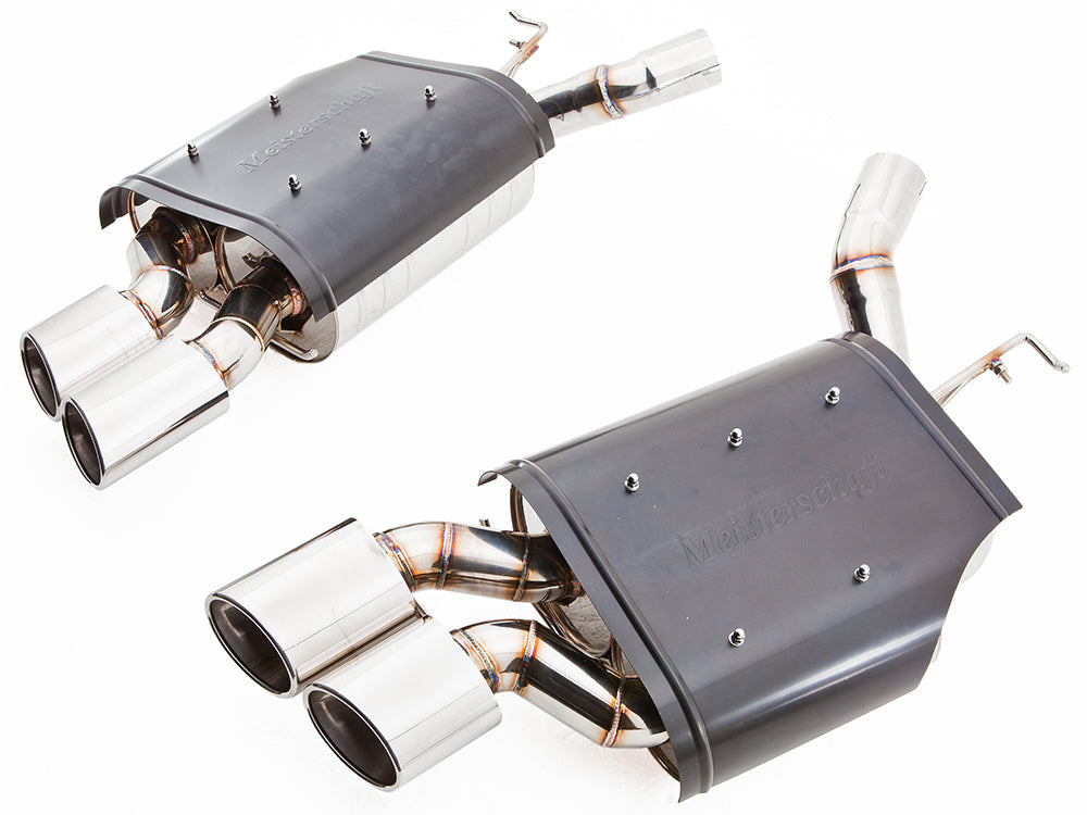 Premium performance exhaust system for BMW E63/64 6 Series 645Ci/650Ci, featuring dual polished tips and durable construction.