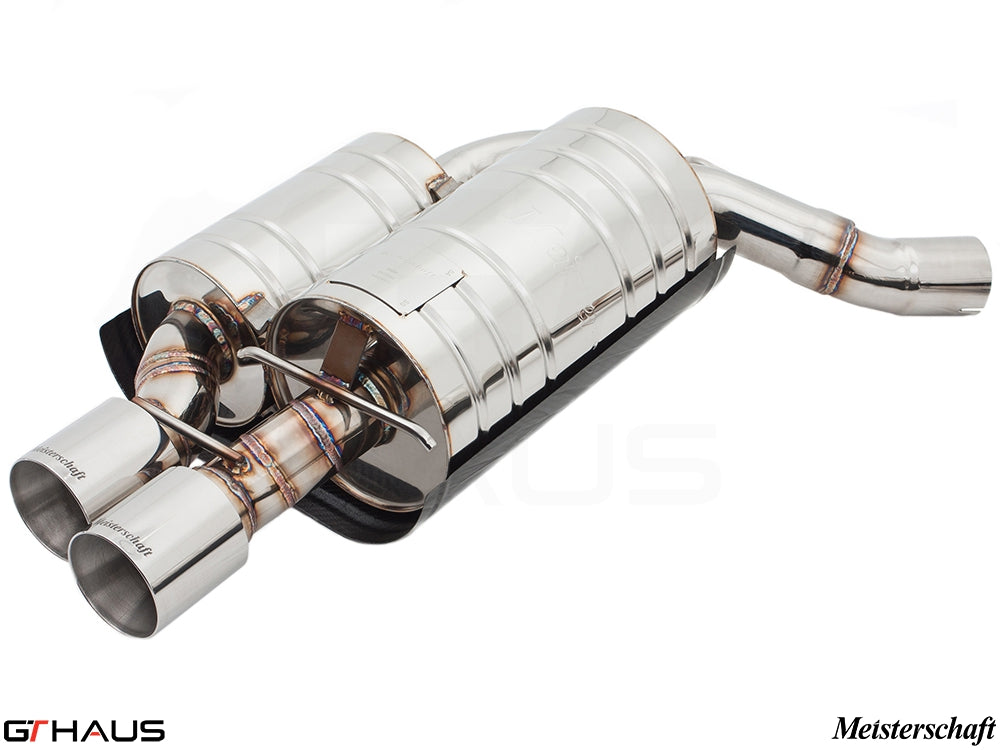 Premium Meisterschaft exhaust system for BMW E63/64 6 Series 645Ci/650Ci, featuring polished stainless steel construction.