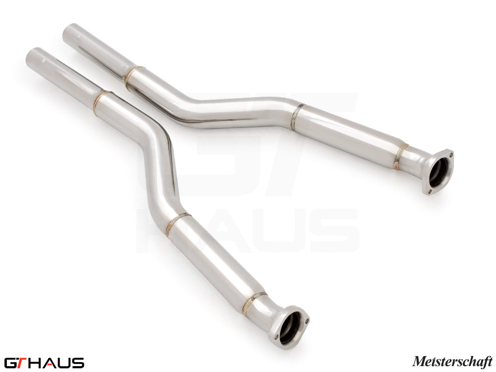 Premium stainless steel section 1 pipes for BMW E63/64 M6, replacing second cats with straight design for enhanced performance.