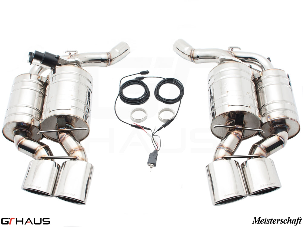 Premium Meisterschaft exhaust system for BMW E63/64 M6 V10, featuring stainless steel construction and electronic valve control.