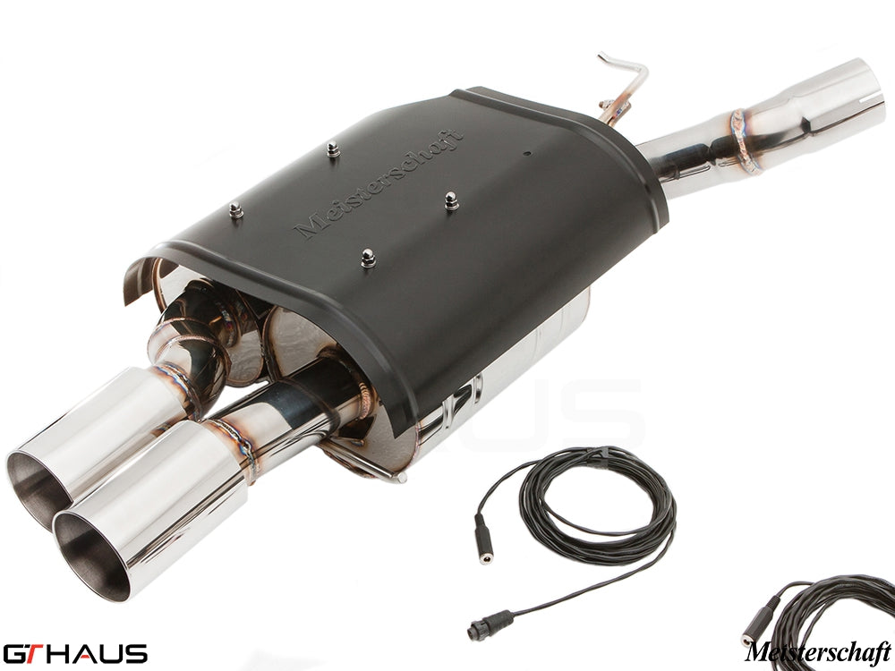 Premium Meisterschaft exhaust system for BMW E63/64 M6 V10, featuring dual polished tips and electronic valve control.