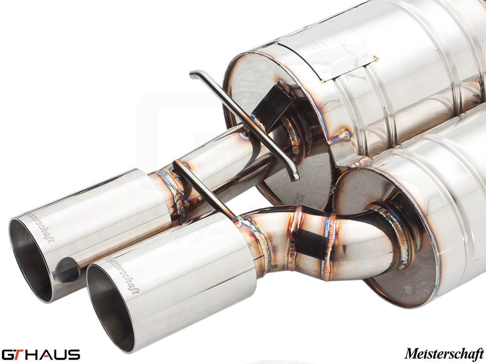 Premium exhaust system for BMW E63/64 M6 V10, featuring polished stainless steel construction and dual tips.