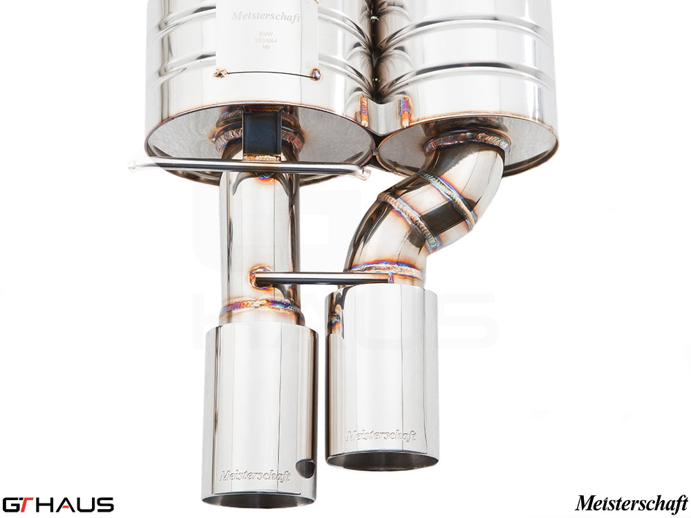 Premium Meisterschaft exhaust system for BMW E63/64 M6 V10, featuring polished stainless steel and precision craftsmanship.