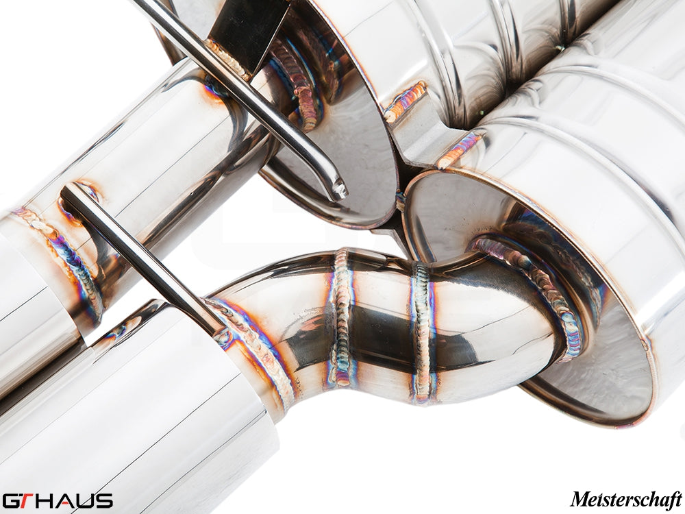 Premium stainless steel exhaust system for BMW E63/64 M6 V10, showcasing precision welding and craftsmanship.