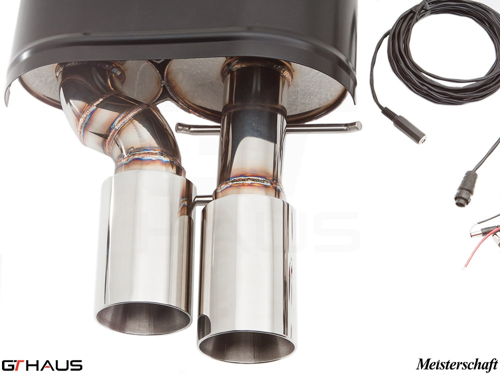 Premium exhaust system for BMW E63/64 M6 V10, featuring dual polished tips and electronic valve control for enhanced performance.