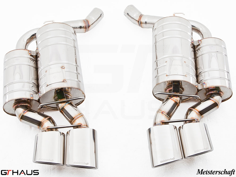 Premium stainless steel exhaust system for BMW E63/64 M6 V10, enhancing performance and sound. Meisterschaft brand quality.