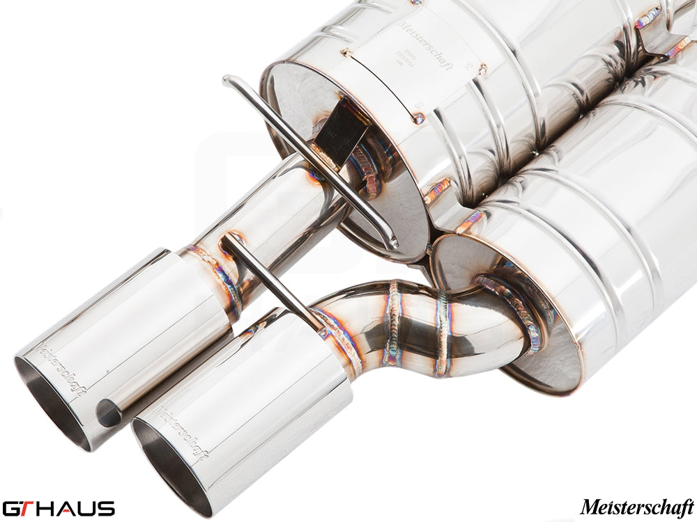 Premium exhaust system for BMW E63/64 M6 V10, featuring polished stainless steel construction and dual tips.