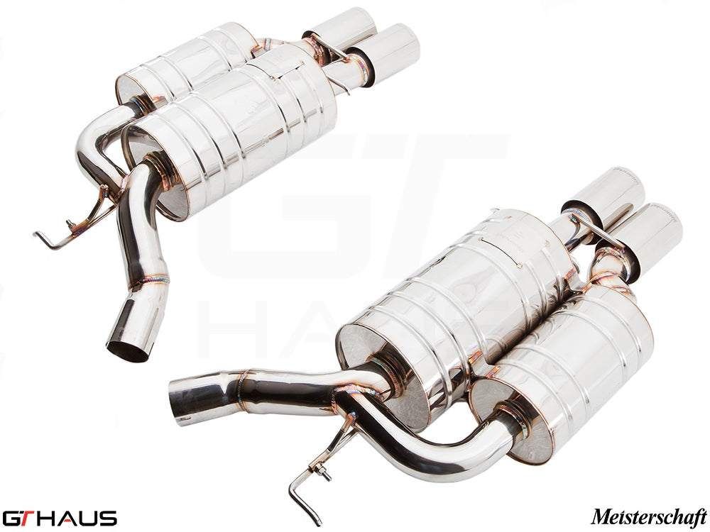 Premium exhaust system for BMW E63/64 M6 V10 (2006-2010), featuring polished stainless steel construction and dual tips.