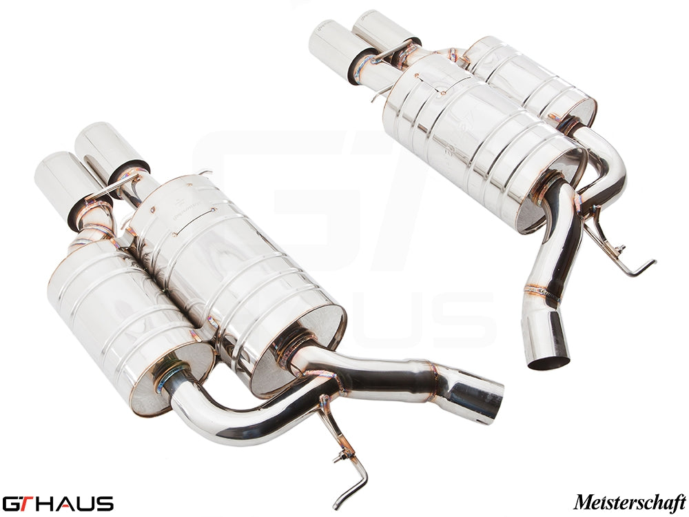 Premium Meisterschaft exhaust system for BMW E63/64 M6 V10 (2006-2010), featuring polished stainless steel design.