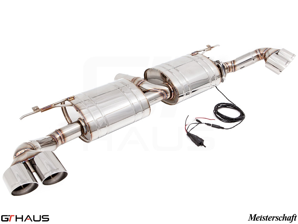 Premium stainless steel exhaust system for BMW E70 X5 3.0i, featuring dual tips and electronic valve control.