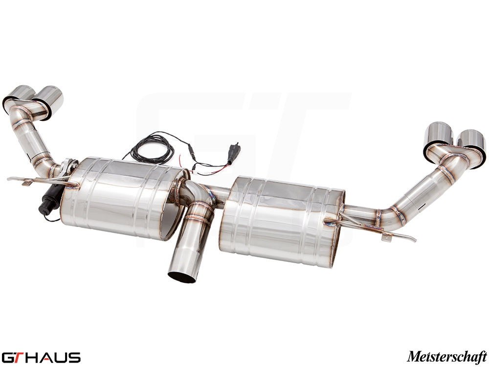 Premium stainless steel exhaust system for BMW E70 X5 SAV 3.0i, featuring dual tips and electronic valve control.