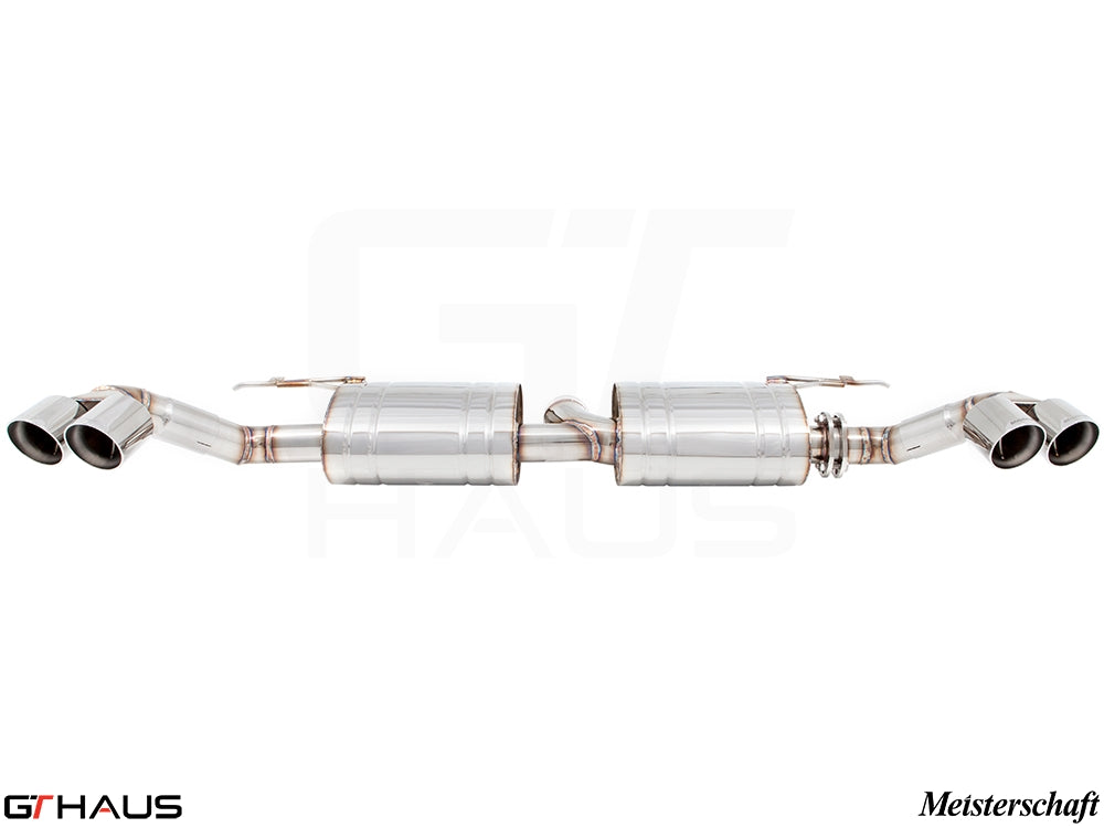 Premium exhaust system for BMW E70 X5 SAV 3.0i (2007-2013), featuring polished stainless steel and quad tips.