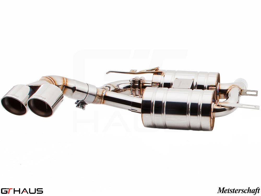 Premium performance exhaust system for BMW E70 X5 SAV 4.8i, featuring stainless steel construction and dual tips.