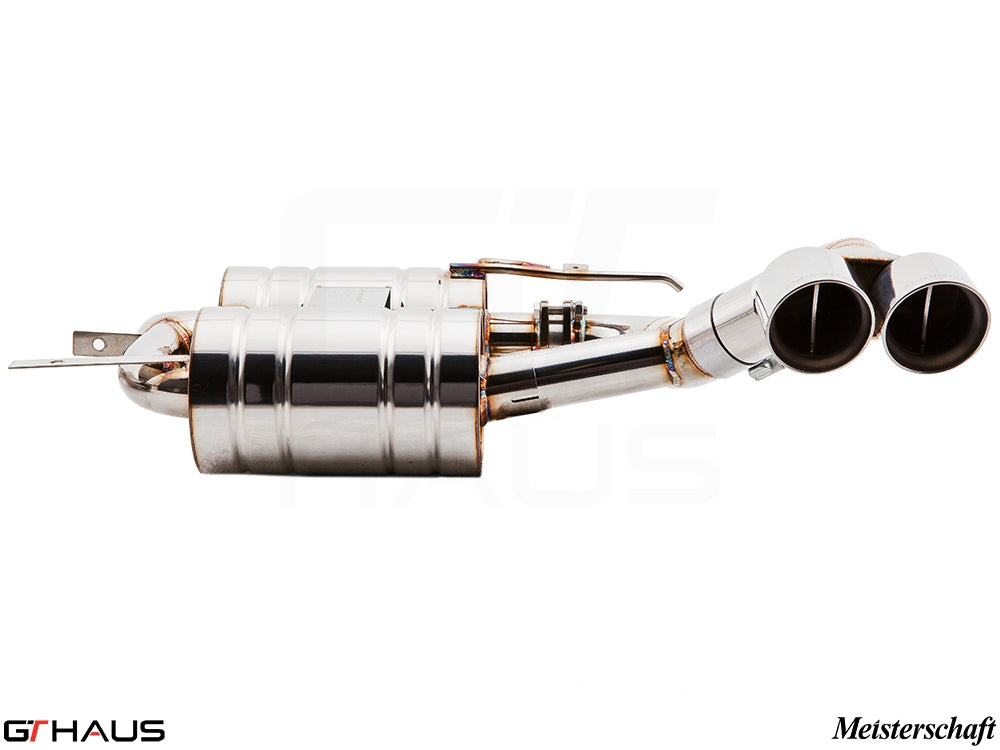 Premium exhaust system for BMW E70 X5 4.8i, featuring dual polished tips and durable stainless steel construction.