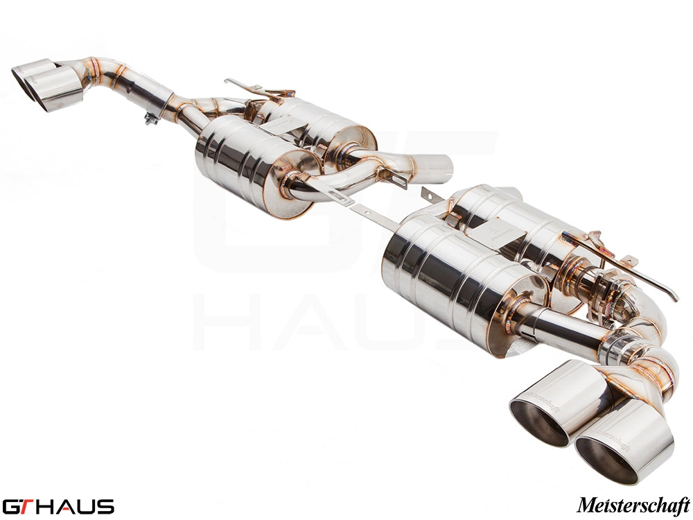 Premium performance exhaust system for BMW E70 X5 SAV 4.8i, featuring stainless steel construction and dual tips.