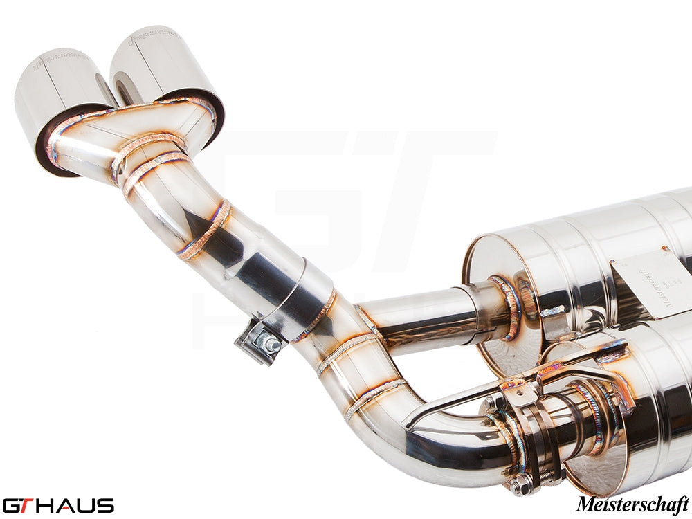 Premium exhaust system for BMW E70 X5 SAV 4.8i, featuring polished stainless steel construction and dual tips.