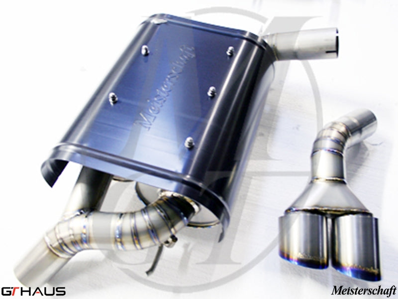 Premium Meisterschaft exhaust system for BMW E70 X5 4.8i, featuring stainless steel construction and dual tips.