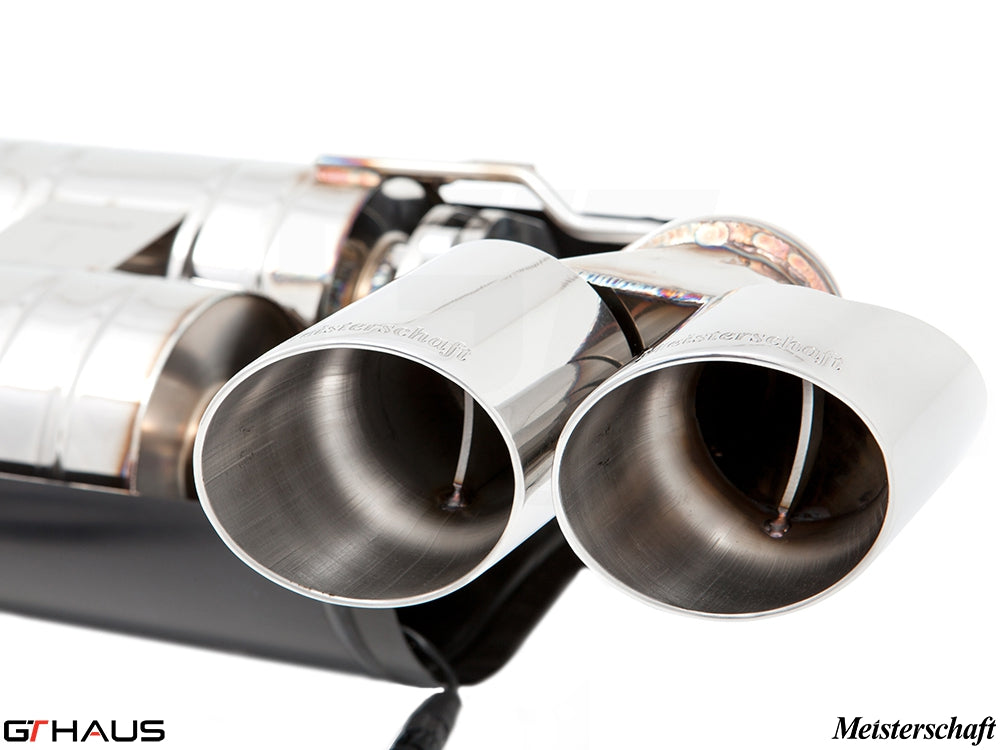 Premium Meisterschaft exhaust tips for BMW E70 X5 SAV 5.0i, enhancing performance and aesthetics. Durable stainless steel design.