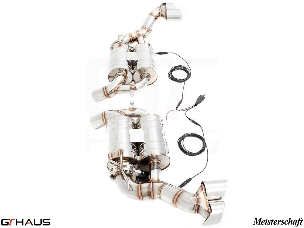 Premium performance exhaust system for BMW E70 X5 5.0i, featuring stainless steel construction and electronic valve control.