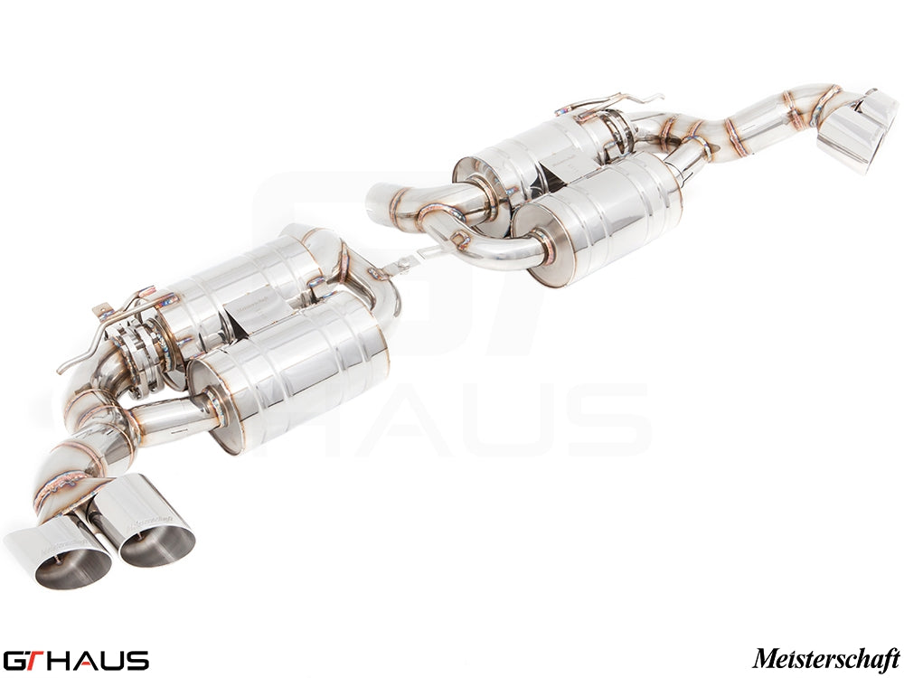 Premium exhaust system for BMW E70 X5 5.0i, featuring stainless steel construction and dual tips for enhanced performance.