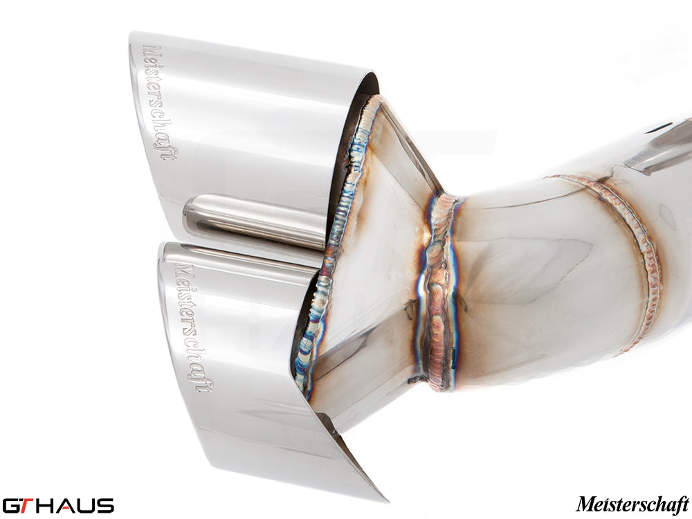 Premium Meisterschaft exhaust tip for BMW E70 X5 SAV 5.0i, showcasing high-quality stainless steel craftsmanship.