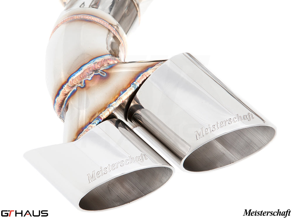 Premium Meisterschaft exhaust tip for BMW E70 X5 5.0i, featuring polished stainless steel and precision craftsmanship.