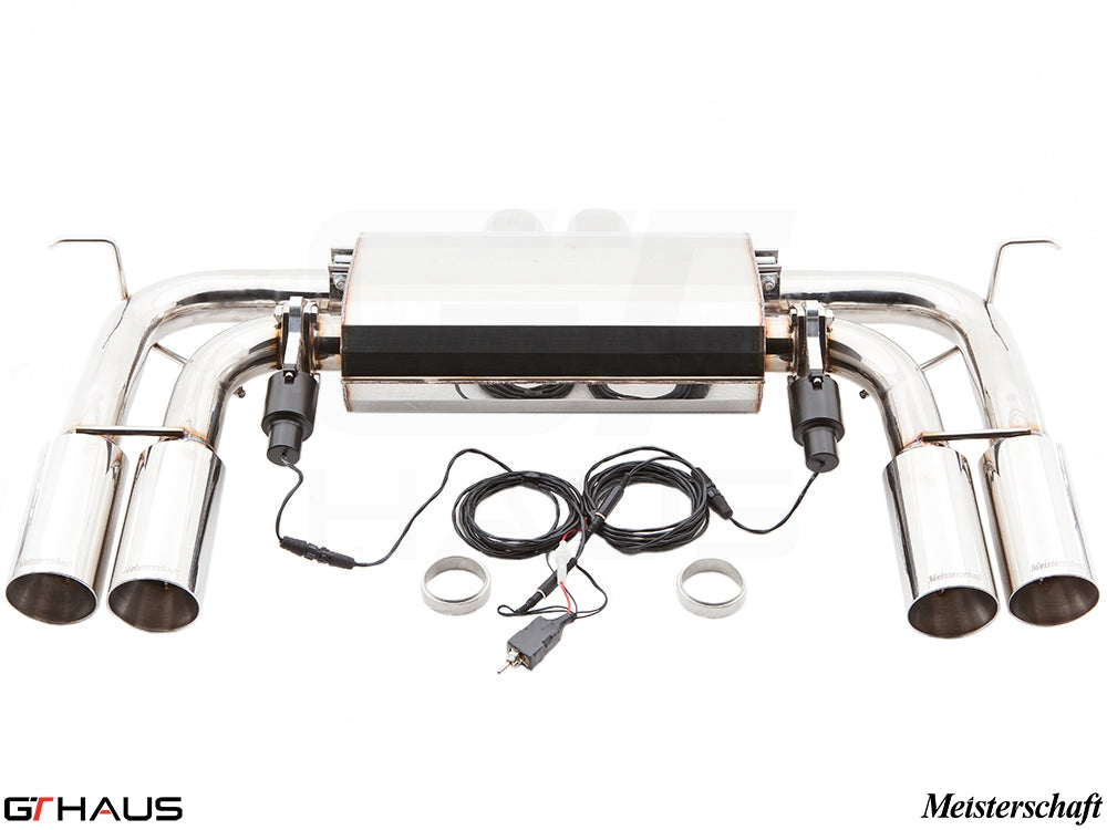 Premium performance exhaust system for BMW E70 X5M, featuring dual tips and electronic valve control for enhanced sound.
