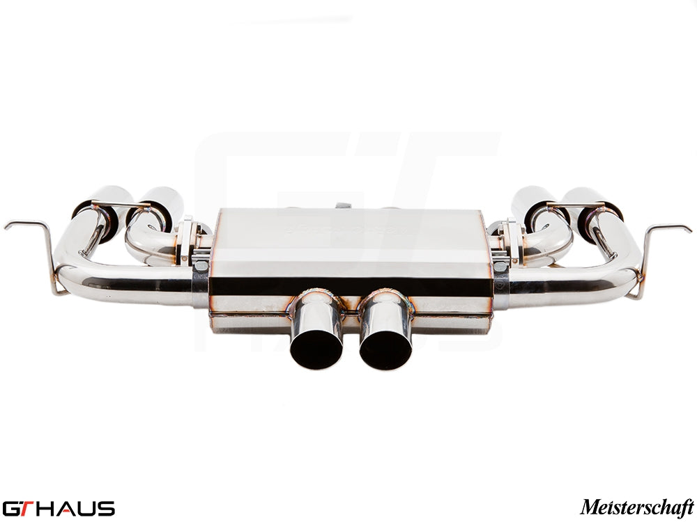 Premium performance exhaust system for BMW E70 X5M, featuring polished stainless steel construction and dual tips.