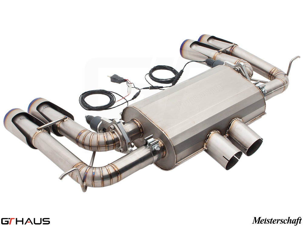 Premium performance exhaust system for BMW E70 X5M V8 Twin Turbo, featuring stainless steel construction and electronic valve control.
