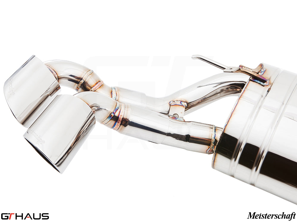 Premium exhaust system for BMW E71 X6 SAV Sport 3.5i, featuring polished stainless steel and dual tips for enhanced performance.