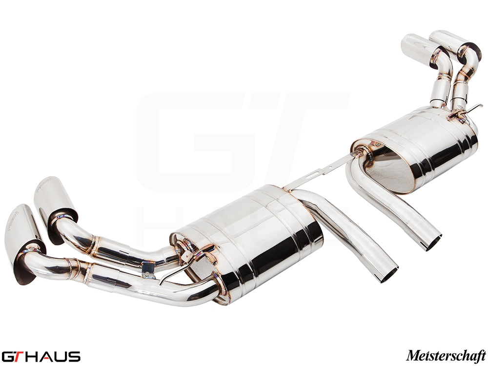 Premium exhaust system for BMW E71 X6 SAV Sport 3.5i, featuring polished stainless steel and dual tips for enhanced performance.