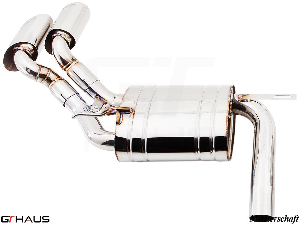 Premium performance exhaust system for BMW E71 X6 SAV 3.5i, featuring polished stainless steel and dual tips.