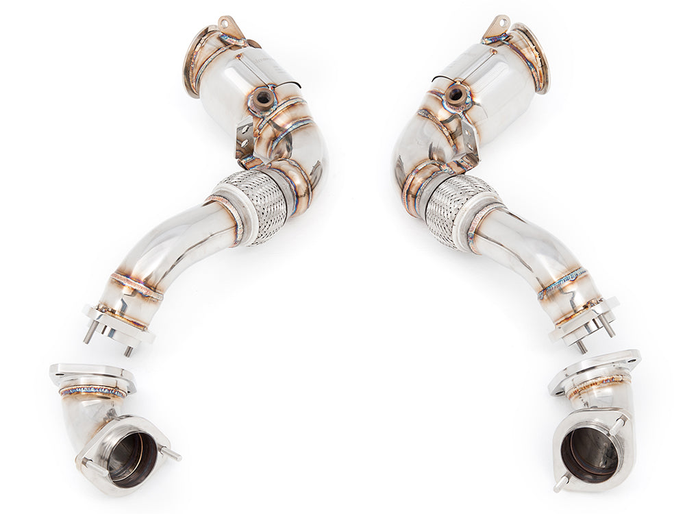 High-performance down pipes for BMW E71 X6 SAV, featuring 400CEL sport cats for enhanced exhaust flow and efficiency.