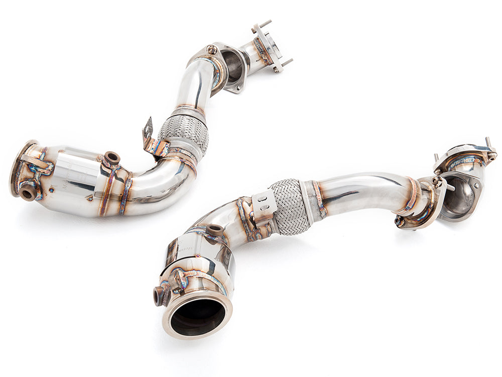 Premium down pipes for BMW E71 X6 SAV Sport 2008-2014, featuring 400CEL sport cats for enhanced performance.