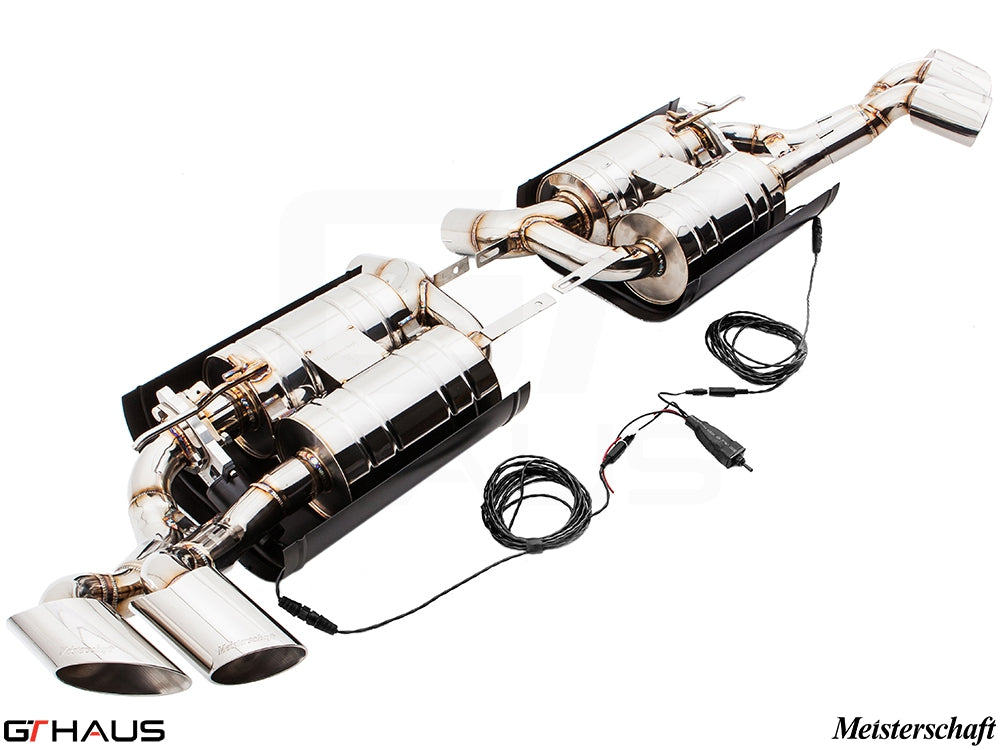 Premium performance exhaust system for BMW E71 X6 SAV Sport 5.0i, featuring stainless steel construction and electronic valve control.