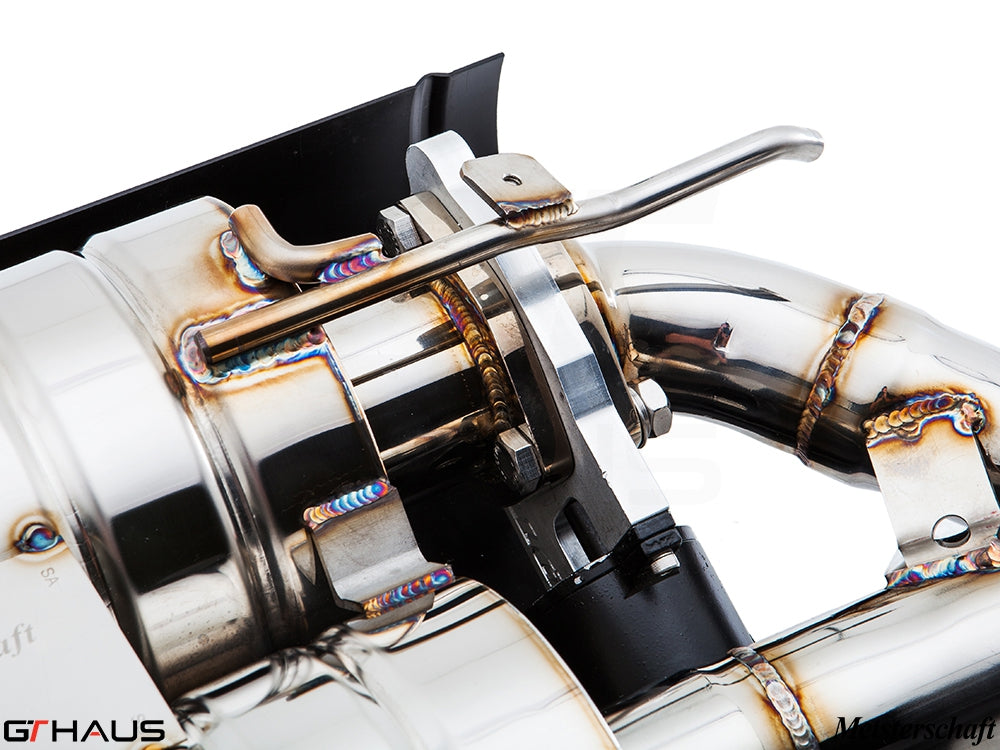 Premium exhaust system for BMW E71 X6 SAV Sport 5.0i, showcasing high-quality stainless steel construction and valve control.