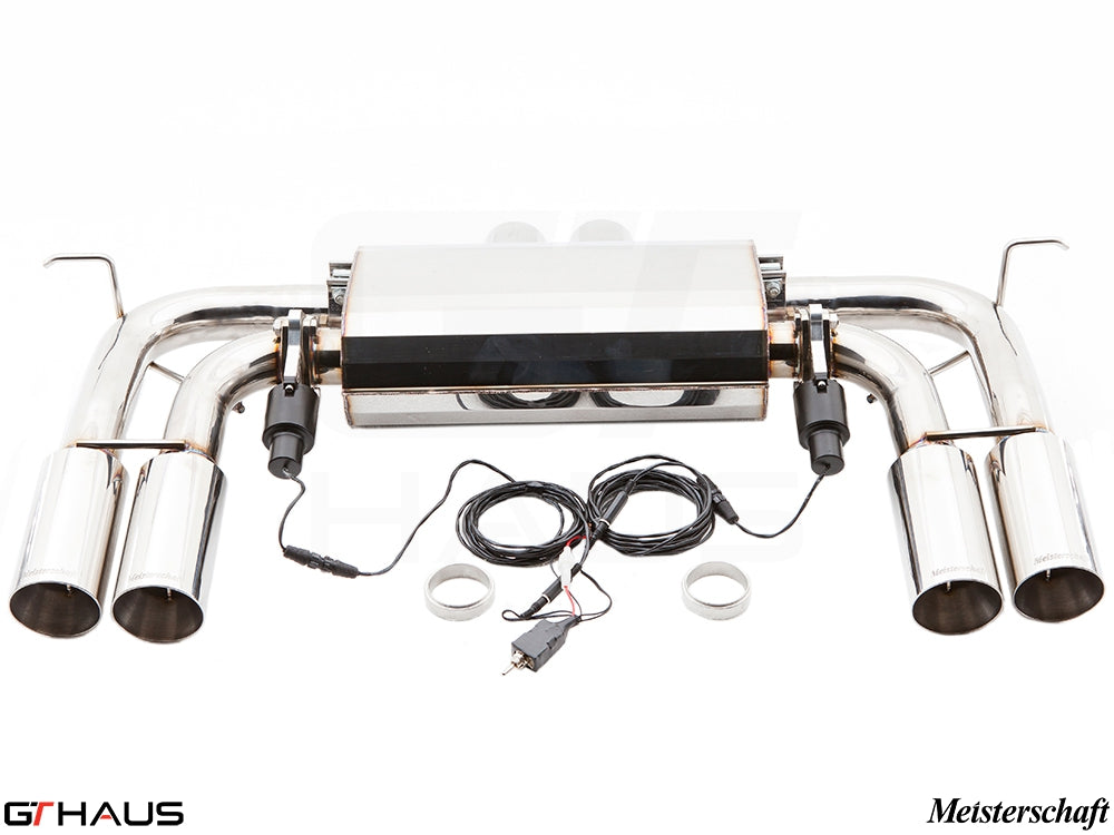 Premium exhaust system for BMW E71 X6M V8 Twin Turbo (2008-2014) with electronic valve control and polished tips.