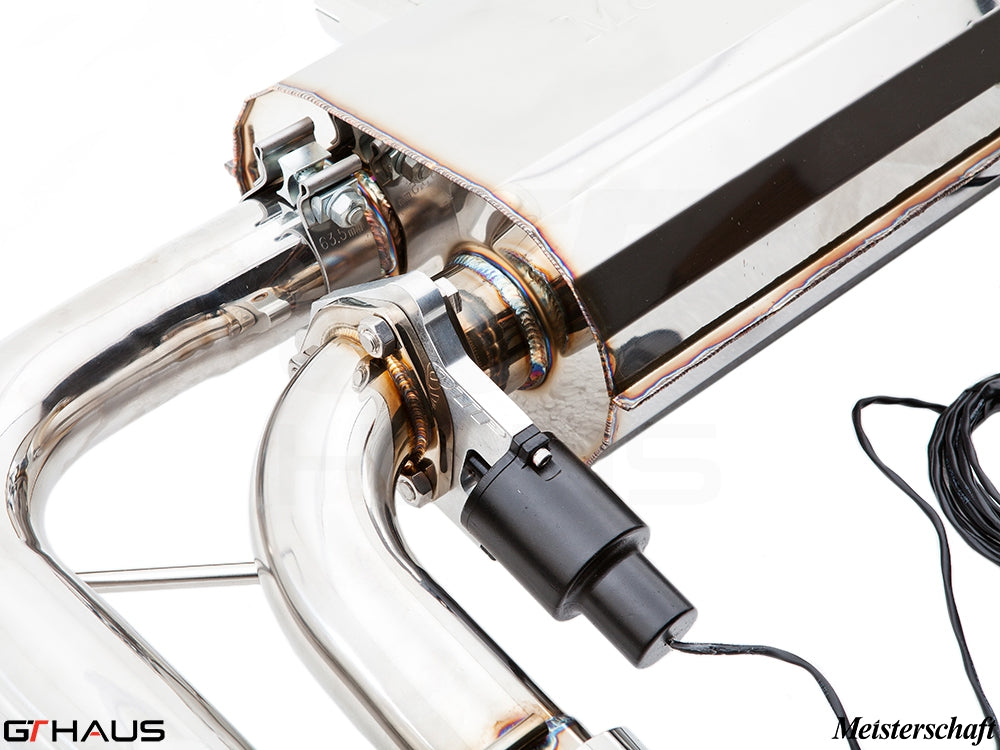 Premium exhaust system for BMW E71 X6M featuring V8 twin-turbo, showcasing electronic valve control and stainless steel construction.