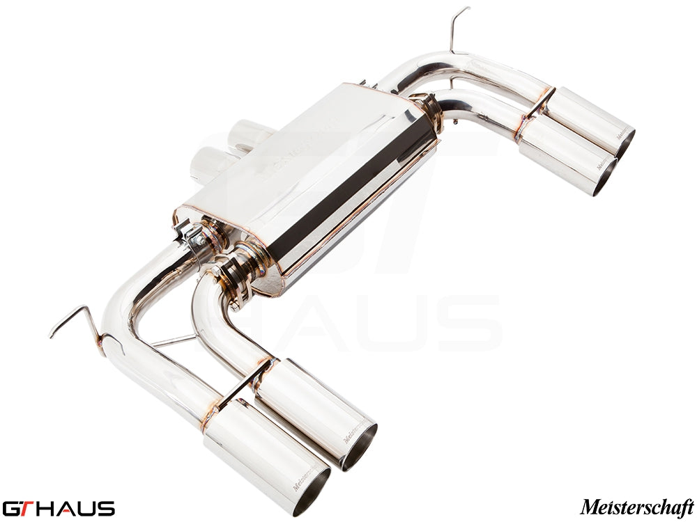 Premium performance exhaust system for BMW E71 X6M, featuring polished stainless steel and dual tips for enhanced sound.