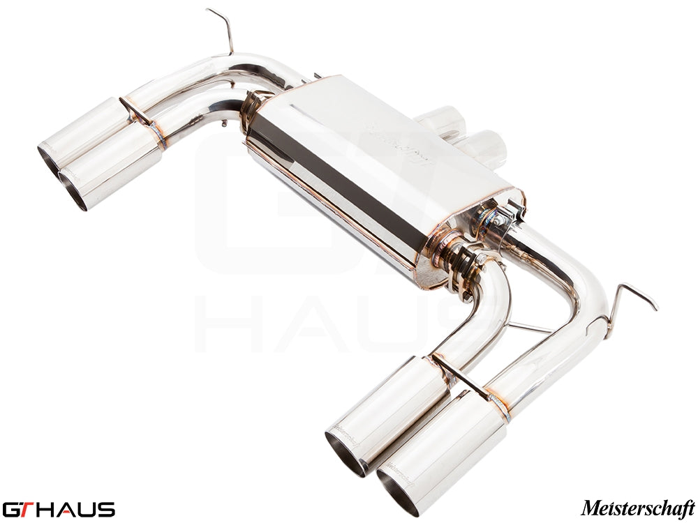 Premium Meisterschaft exhaust system for BMW E71 X6M (V8 Twin Turbo) 2008-2014, featuring polished stainless steel tips.