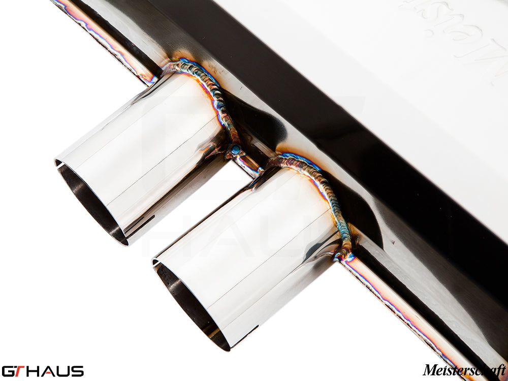 Premium performance exhaust system for BMW E71 X6M, featuring dual polished tips and precision welding for enhanced durability.