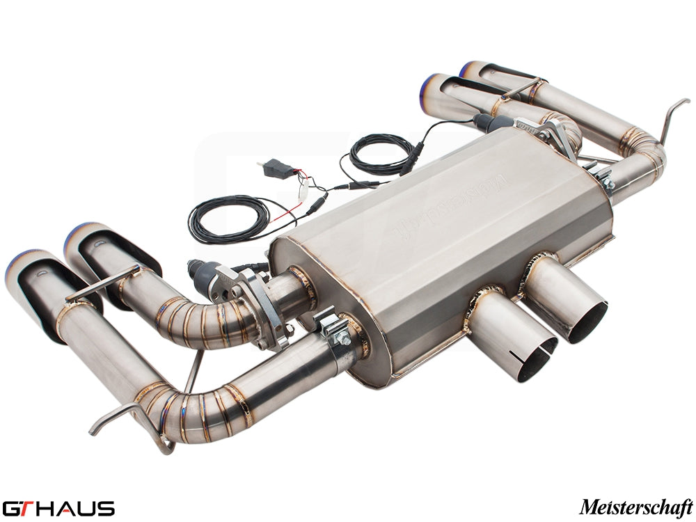 Premium performance exhaust system for BMW E71 X6M featuring V8 twin turbo, crafted from stainless steel with dual tips.