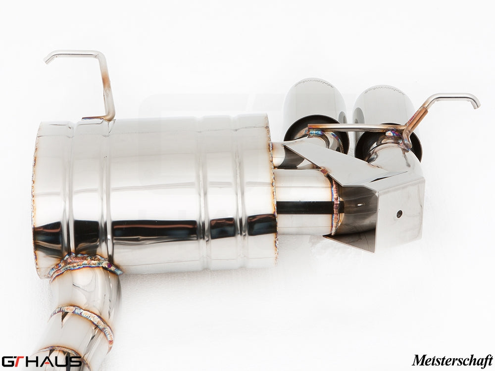 Premium stainless steel exhaust system for BMW E82/88 135i, featuring Meisterschaft design and electronic valve control.