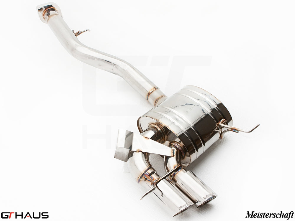 Premium exhaust system for BMW E82/88 135i Coupe/Cabrio (2008-2013) featuring stainless steel construction and dual tips.