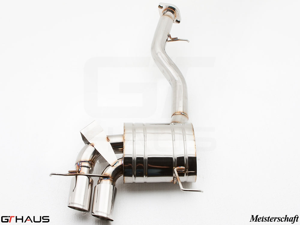 Premium stainless steel exhaust system for BMW E82/88 135i Coupe and Cabrio, featuring dual tips and sleek design.